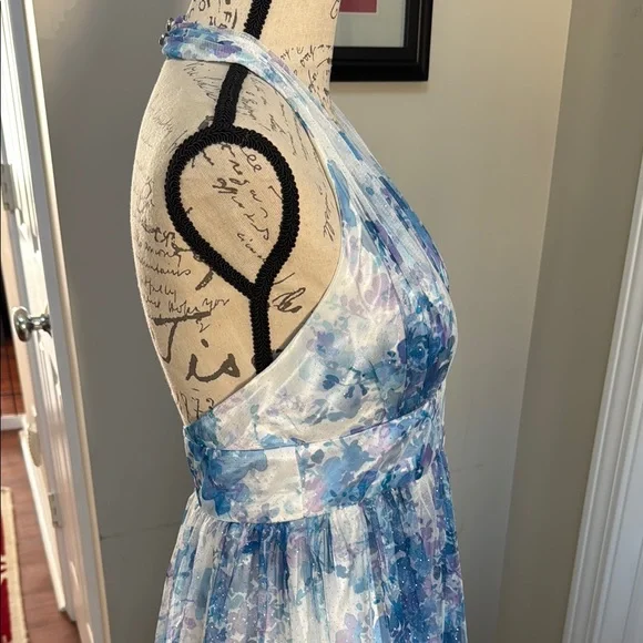 Prom! Elegant Blue Floral Halter Dress - Summer Weddings, Special Occasion - Picture 7 of 8
